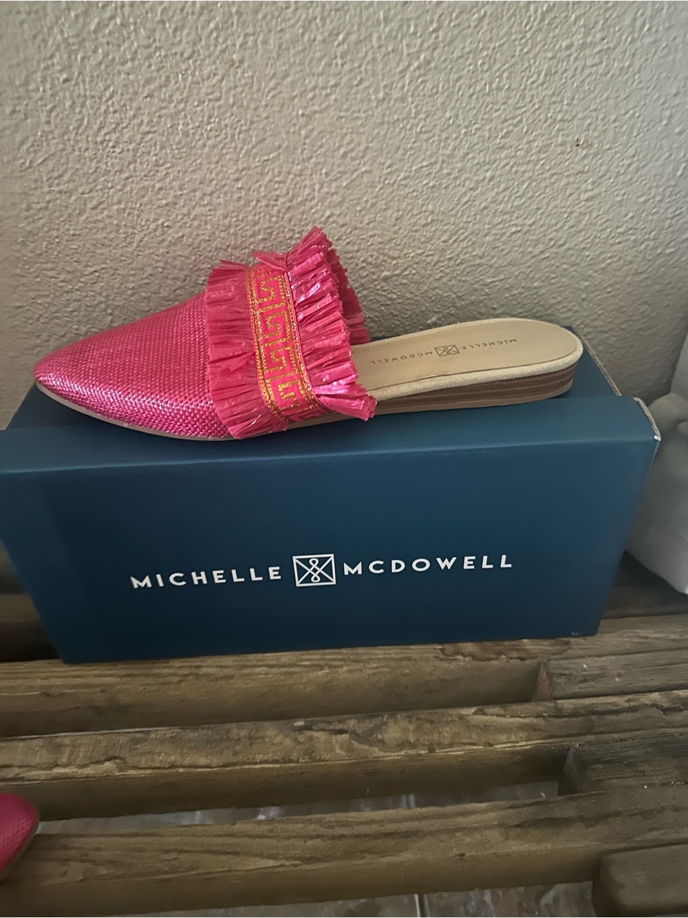 Pink Raffia Pointed Mule - Picture 2 of 4